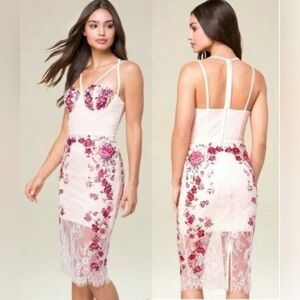 NWOT Bebe Super sexy romantic cage cut out lace midi floral dress